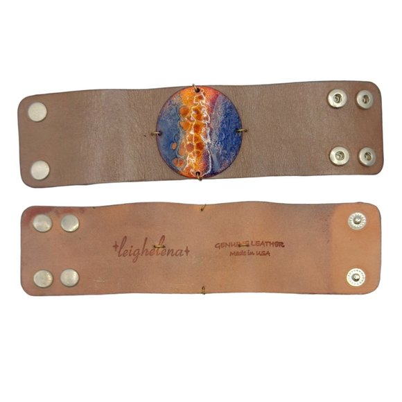 Leighelena GENUINE Leather Metallic Cuff Bracelet with Enamel Centerpiece - Picture 12 of 13